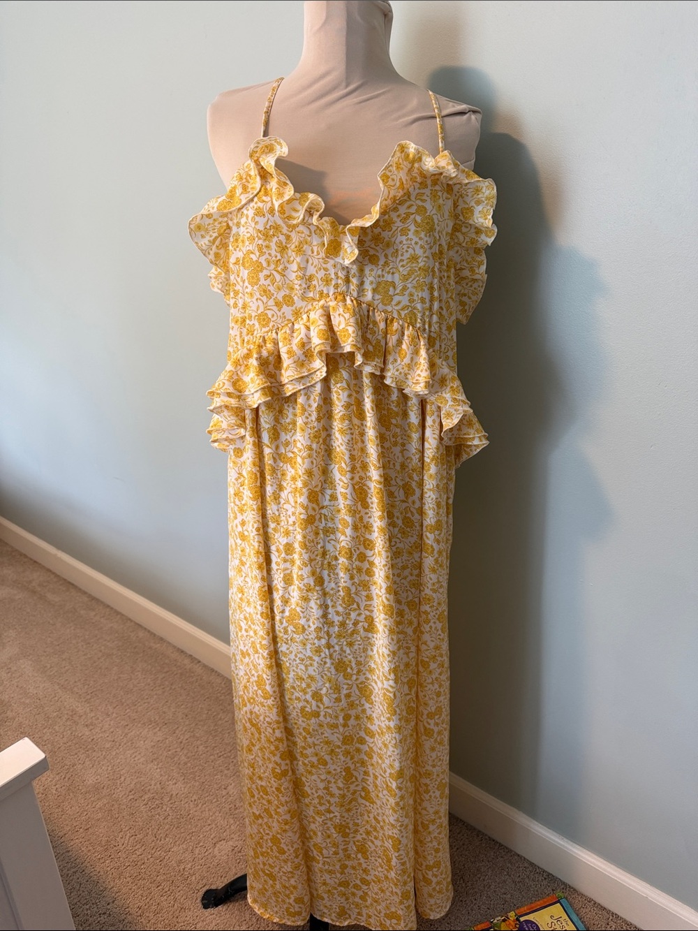 Old Navy Yellow and White Floral Ruffle Maxi Dress